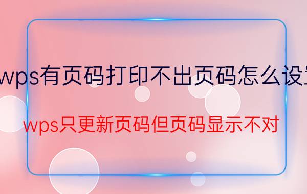 wps有页码打印不出页码怎么设置 wps只更新页码但页码显示不对？